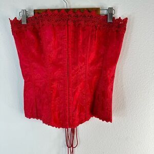 Vintage 90s Fredericks of Hollywood Red Floral Jacquard Corset Top Womens 36